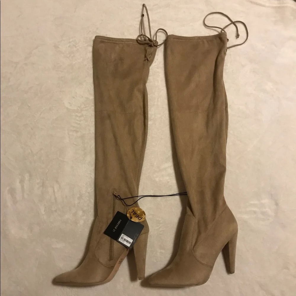 Taupe Suede thigh high boots